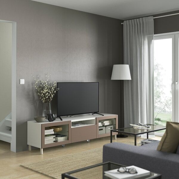 Bild 3 von BESTÅ  TV-Bank, weiß Sindvik/Lappviken/Mejarp hell graubraun 180x42x48 cm