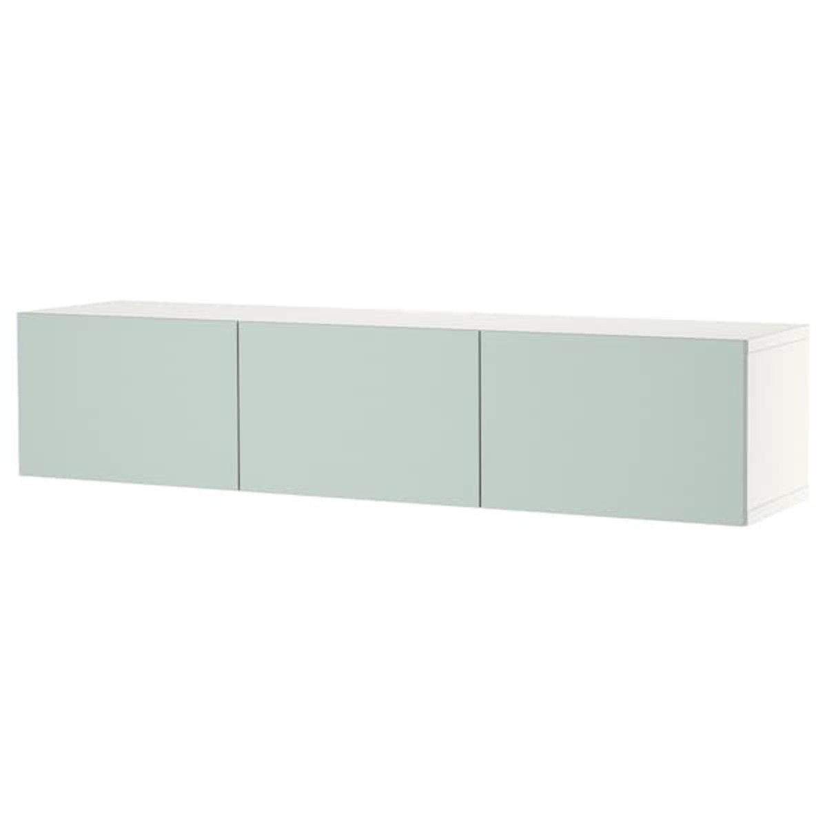 Bild 1 von BESTÅ  TV-Bank mit Türen, weiß/Hjortviken blasses Graugrün 180x42x38 cm