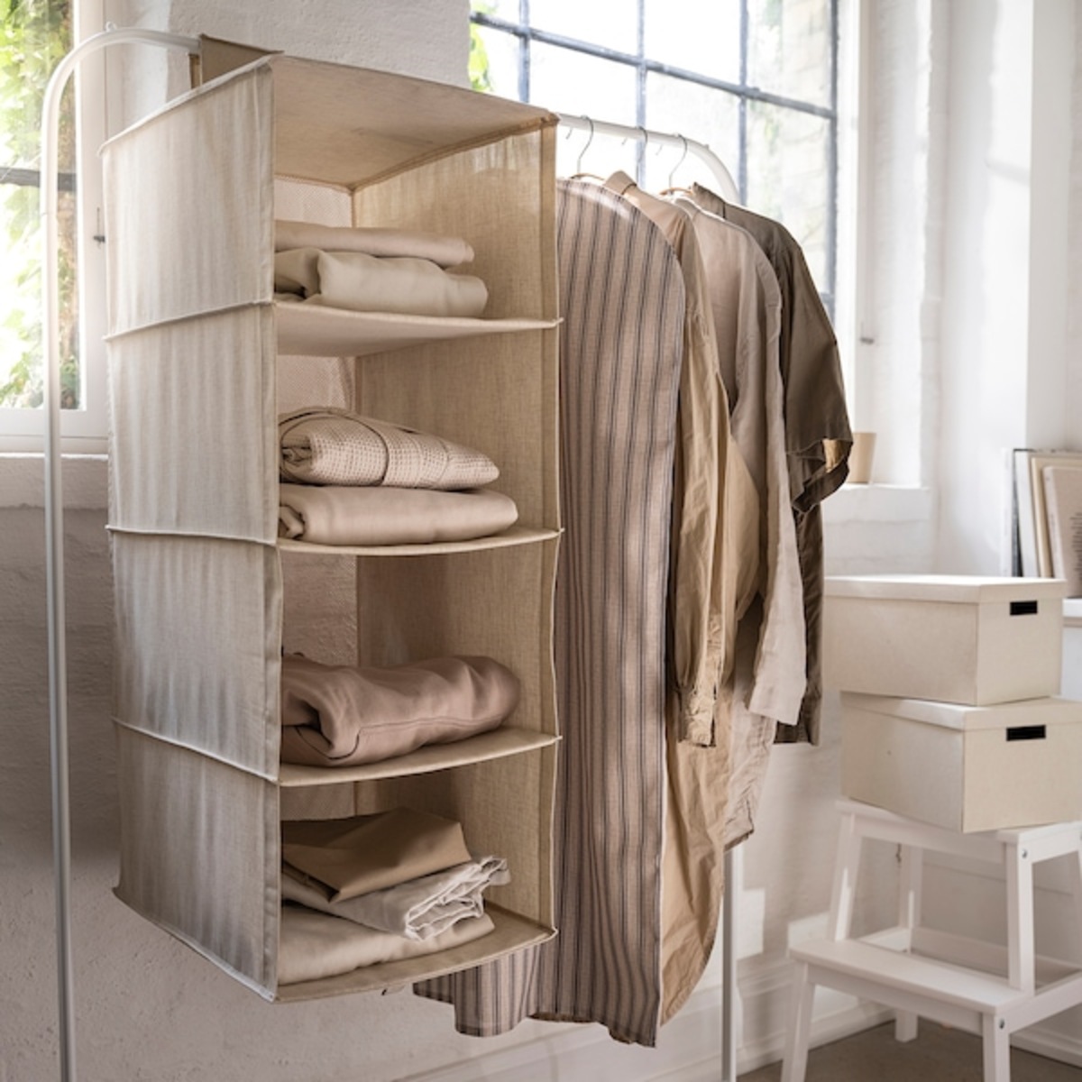 Bild 2 von RÅGODLING  Hängeaufbewahrung mit 4 Fächern, textil/beige 36x45x92 cm