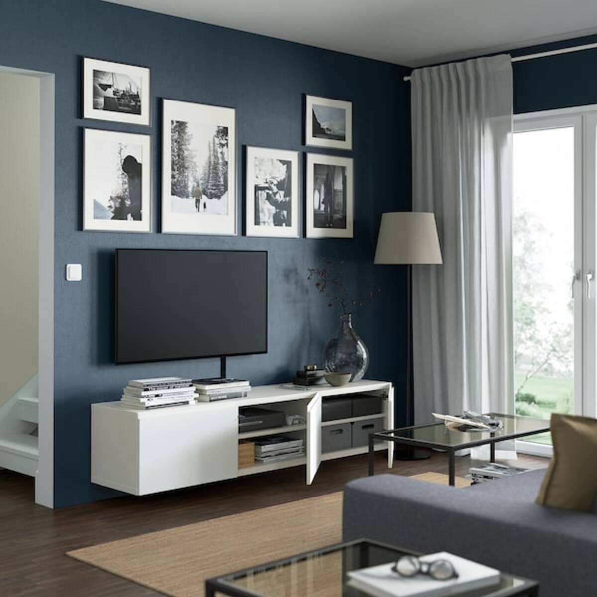 Bild 2 von BESTÅ  TV-Bank mit Türen, weiß/Västerviken weiß 180x42x38 cm