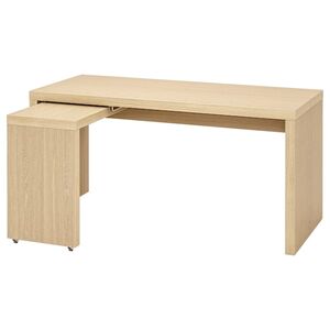 MALM  Schreibtisch mit Ausziehplatte, Eichenfurnier weiß lasiert 151x65 cm