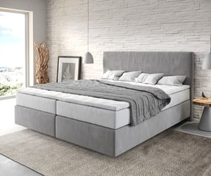 Boxspringbett Dream-Well 180x200 cm Mikrofaser Grau mit TFK Matratze und Visco Topper