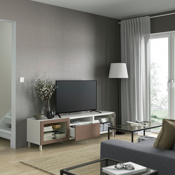 Bild 2 von BESTÅ  TV-Bank, weiß Sindvik/Lappviken/Mejarp hell graubraun 180x42x48 cm