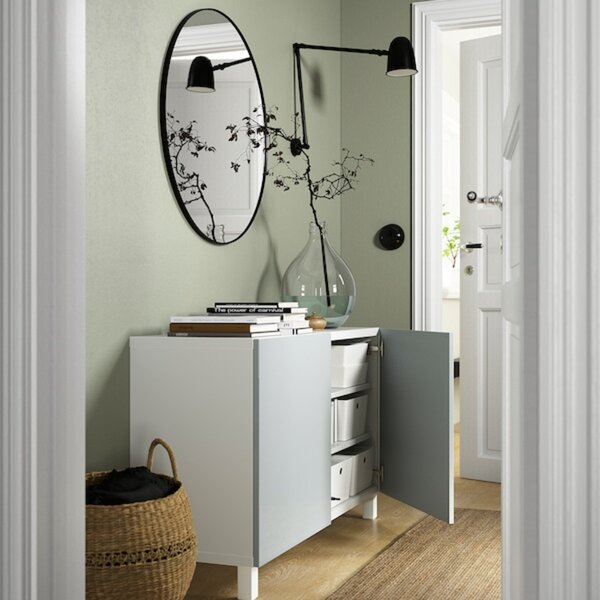 Bild 3 von BESTÅ  Aufbewahrung mit Türen, weiß Selsviken/Stubbarp/Hochglanz hell graublau 120x42x74 cm