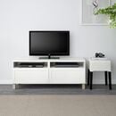 Bild 2 von BESTÅ  TV-Bank mit Schubladen, weiß/Hanviken/Stubbarp beige 120x42x48 cm