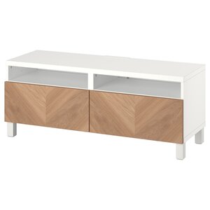 BESTÅ  TV-Bank mit Schubladen, weiß/Hedeviken/Stubbarp Eichenfurnier 120x42x48 cm