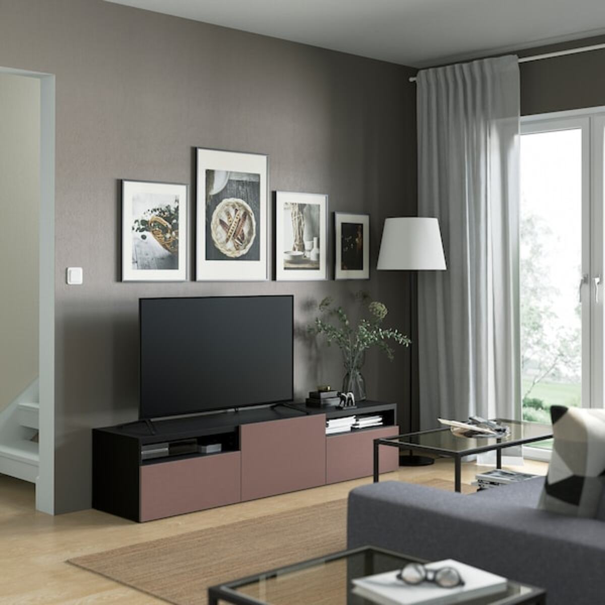 Bild 3 von BESTÅ  TV-Bank mit Schubladen und Tür, schwarzbraun/Hjortviken braun 180x42x39 cm