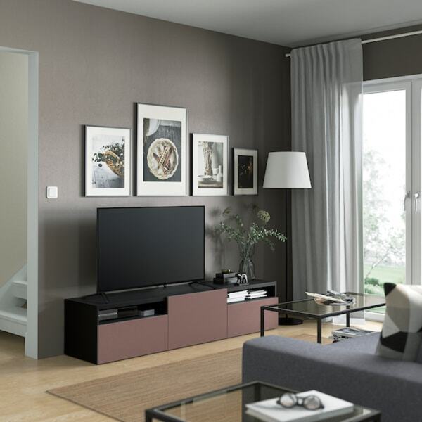 Bild 3 von BESTÅ  TV-Bank mit Schubladen und Tür, schwarzbraun/Hjortviken braun 180x42x39 cm