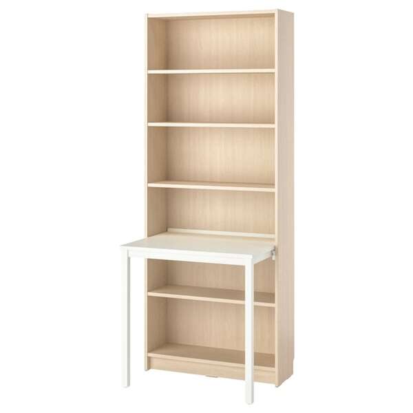 Bild 1 von BILLY  Bücherregal mit Schreibtisch, Birkenachbildung/weiß 80x202 cm