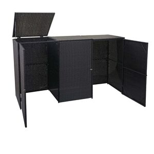 3er-Mülltonnenverkleidung MCW-E25, Mülltonnenbox Mülltonnenabdeckung, Poly-Rattan 3x120l ~ schwarz