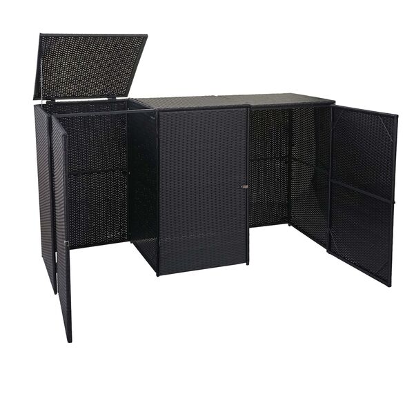 Bild 1 von 3er-Mülltonnenverkleidung MCW-E25, Mülltonnenbox Mülltonnenabdeckung, Poly-Rattan 3x120l ~ schwarz