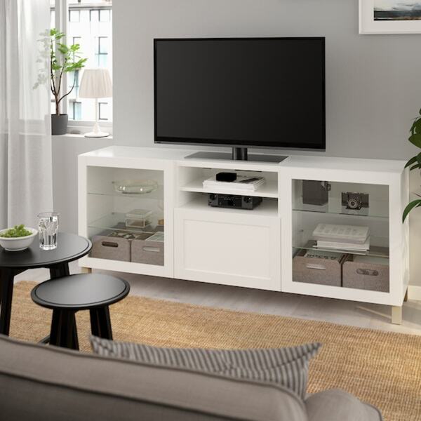 Bild 2 von BESTÅ  TV-Bank mit Schubladen, weiß Sindvik/Hanviken/Stubbarp beige 180x42x74 cm