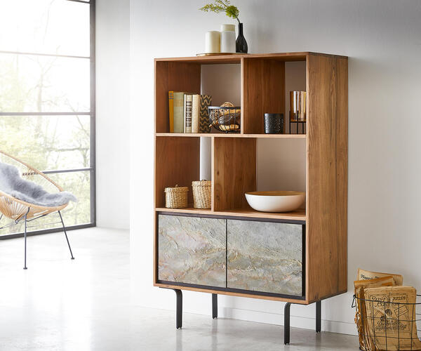 Bild 1 von Highboard Juwelo 88x135 cm Akazie Natur mit Steinfurnier