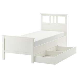 HEMNES  Bettgestell mit 2 -kästen, weiß gebeizt/Leirsund 90x200 cm
