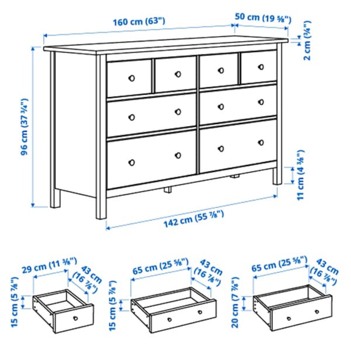 Bild 4 von HEMNES
              
                Kommode mit 8 Schubladen, grau lasiert, 160x96 cm