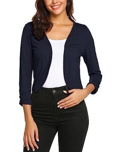 Parabler Damen Bolero Kurze 3/4 Ärmel Strickjacke Schulterjacke Shrug Top Elegant Leichte Cardigan Casual Top Dunkelblau S