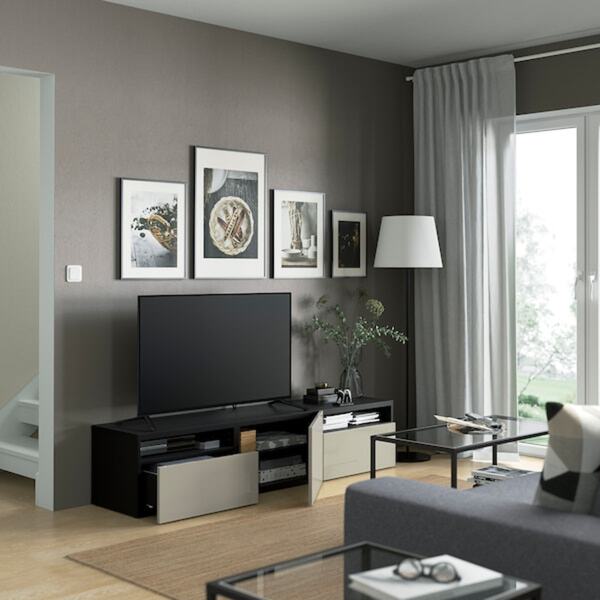 Bild 2 von BESTÅ  TV-Bank, schwarzbraun/Selsviken Hochglanz beige 180x42x39 cm