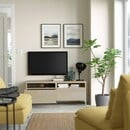 Bild 2 von BESTÅ  TV-Bank mit Schubladen, Eicheneff wlas/Selsviken Hochglanz beige 120x42x48 cm