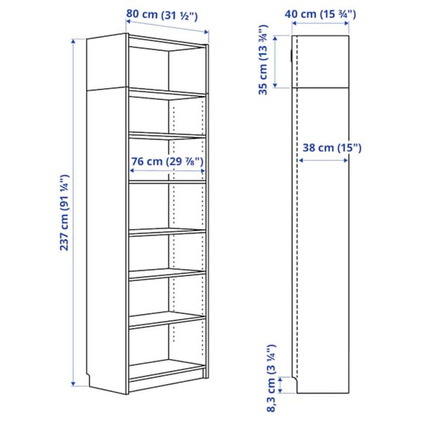 Bild 3 von BILLY  Bücherregal mit Aufsatzregal, weiß 80x40x237 cm