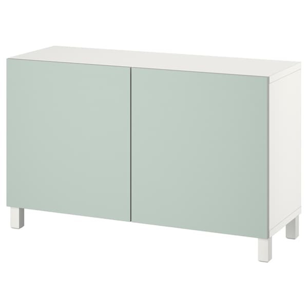 Bild 1 von BESTÅ  Aufbewahrung mit Türen, weiß/Hjortviken/Stubbarp blasses Graugrün 120x42x74 cm
