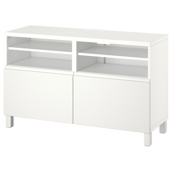 Bild 1 von BESTÅ  TV-Bank mit Türen, weiß/Västerviken/Stubbarp weiß 120x42x74 cm