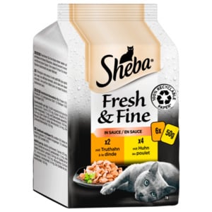 Sheba Portionsbeutel Multipack Fresh & Fine in Sauce mit Huhn und Truthahn 6x50g