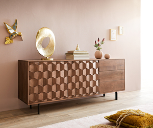 Sideboard Fevo 175 cm Akazie Braun 2 Türen 3 Schubfächer L-Fuß