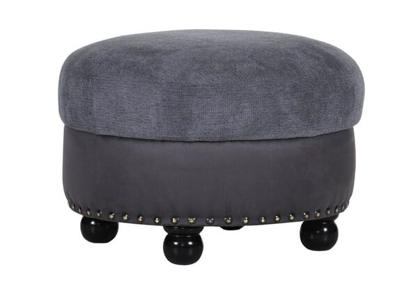 Bild 1 von Phill Hill Pouf BOSTON anthrazit - Höhe 46 cm - Durchmesser Sitzfläche 77 cm - Wellenfederung - Bezug grau - Retro - Shabby Chic