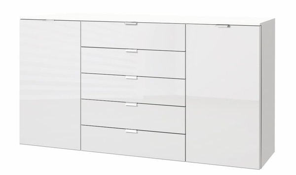 Bild 1 von LIV'IN  Kommode SANFORD 180 cm weiß - Inklusive 2 Drehtüren - 5 Schubkästen - Holznachbildung - grifflos - Höhe 100 cm - Tiefe 42 cm