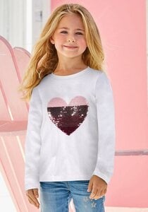 KIDSWORLD Langarmshirt für kleine Mädchen, mit Paillettenherz zum Wenden