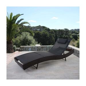 Sonnenliege Phoenix, Relaxliege Gartenliege Liege, Poly-Rattan ~ braun-meliert, Bezug schwarz