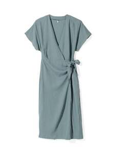 Damen-Wickelkleid Raiza, mit Leinenanteil grün