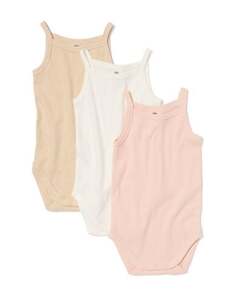 3er-Pack Baby-Bodys, mit Elasthananteil, gerippt beige