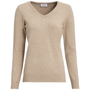 Damen Feinstrickpullover mit V-Ausschnitt BEIGE