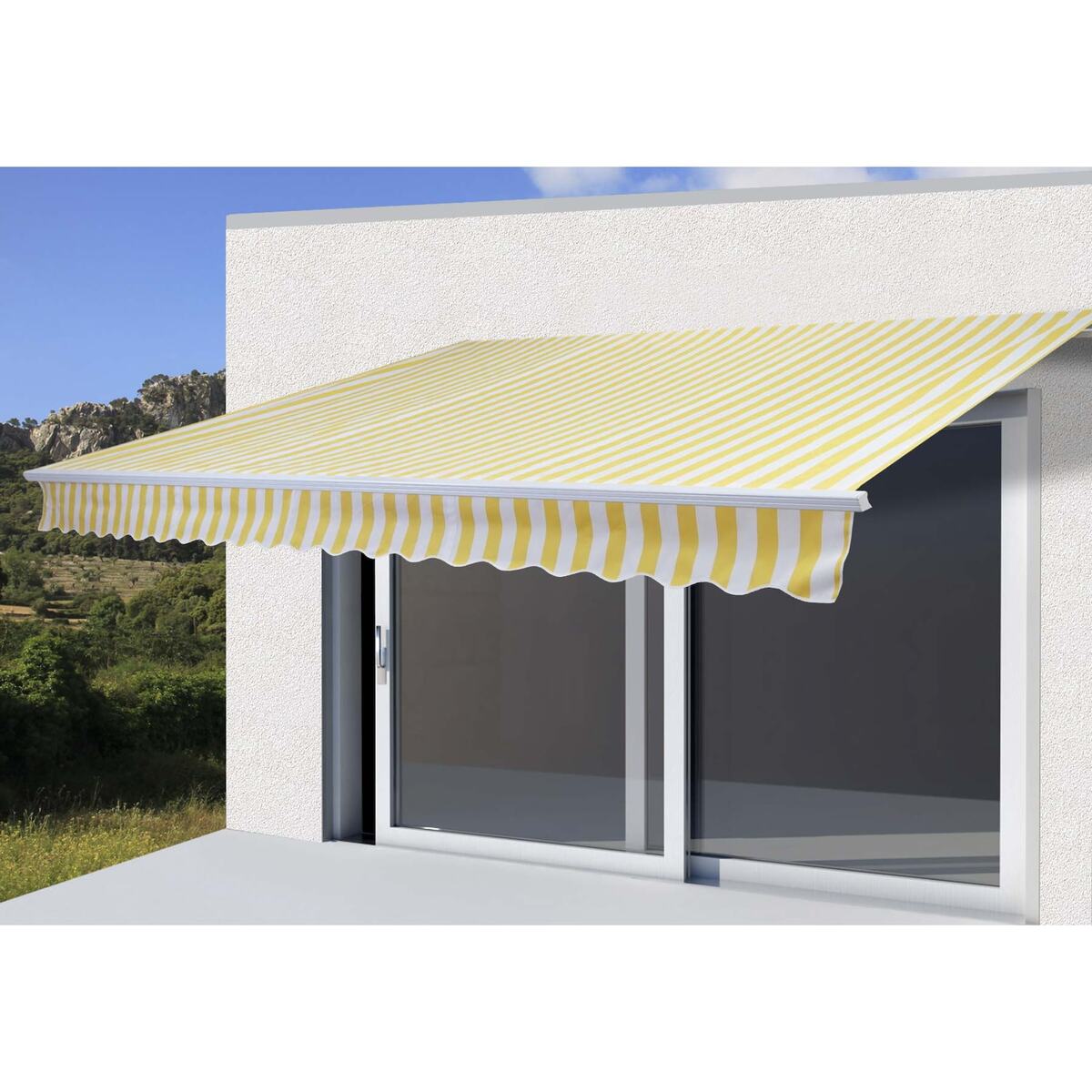 Bild 1 von Alu-Markise H791, Gelenkarmmarkise Sonnenschutz 4,5x3m ~ Polyester Gelb/Weiß