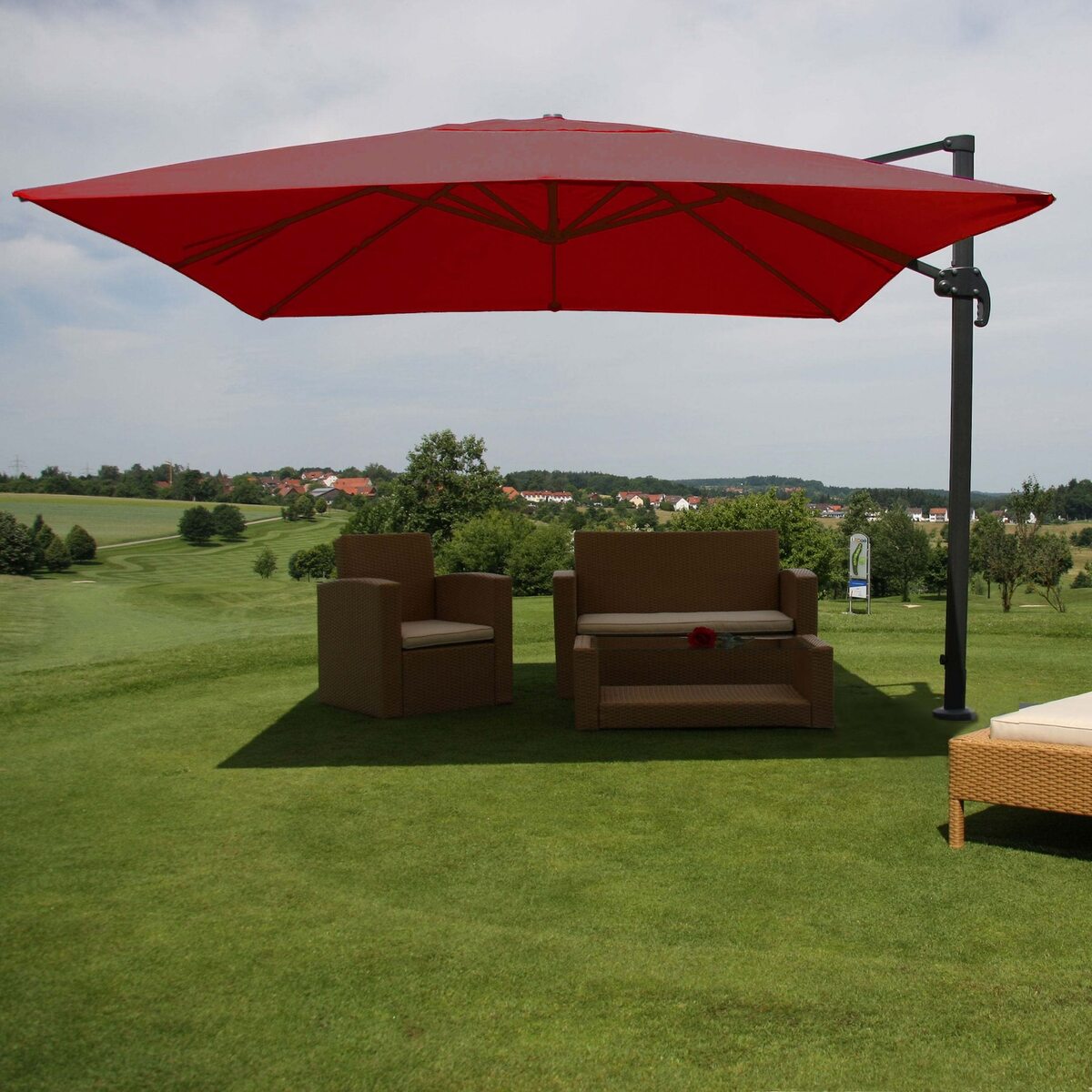 Bild 1 von Gastronomie-Ampelschirm MCW-A96, Sonnenschirm, 3x4m (Ø5m) Polyester/Alu 26kg ~ bordeaux ohne Ständer