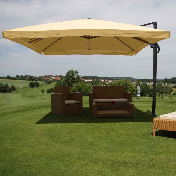Bild 1 von Gastronomie-Ampelschirm MCW-A96, Sonnenschirm, 3x4m (Ø5m) Polyester/Alu 26kg ~ Flap, creme ohne Ständer, drehbar