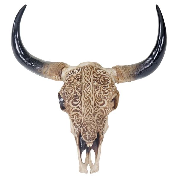 Bild 1 von Deko Skull 45cm, Polyresin Stier Bulle Longhorn Kopf Trophäe mit Tribal, In-/Outdoor