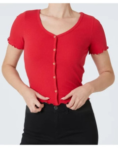 Rotes T-Shirt, Janina, Zierknopfleiste, rot