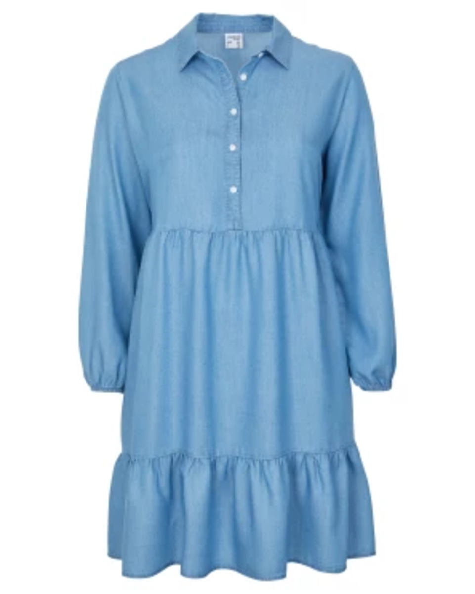 Bild 1 von Jeanskleid mit Teilungsnähten, Hemdkragen, Jeansblau