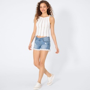 Damen-Jeans-Shorts mit Spitzen-Details, Light-blue