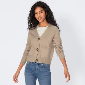 Damen-Strick-Cardigan mit Zierknöpfen, Beige