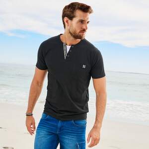 Herren-Henley-T-Shirt in modernem Style, Black