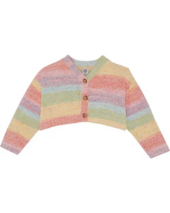 Strickjacke in Regenbogenfarben, Kiki & Koko, Knopfleiste, regenbogenfarben