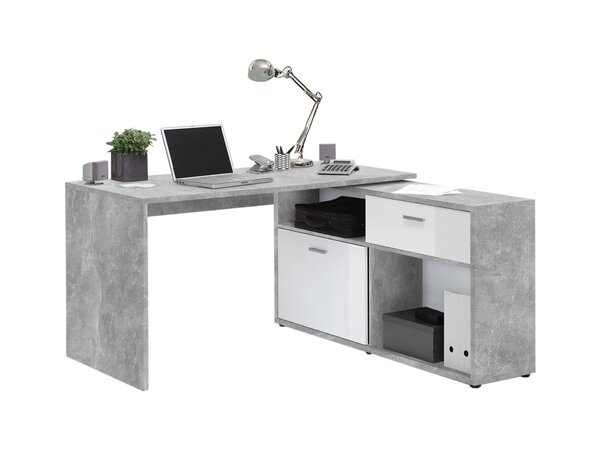 Bild 1 von Eck-Schreibtisch 138 cm Betonoptik - weiß - DIEGO