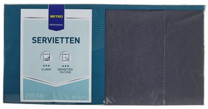 METRO Professional Zelltuch-Servietten, 33 x 33 cm, 1/4 Falz, 3-lagig, schwarz, 250 Stück