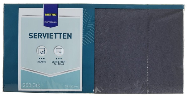 Bild 1 von METRO Professional Zelltuch-Servietten, 33 x 33 cm, 1/4 Falz, 3-lagig, schwarz, 250 Stück