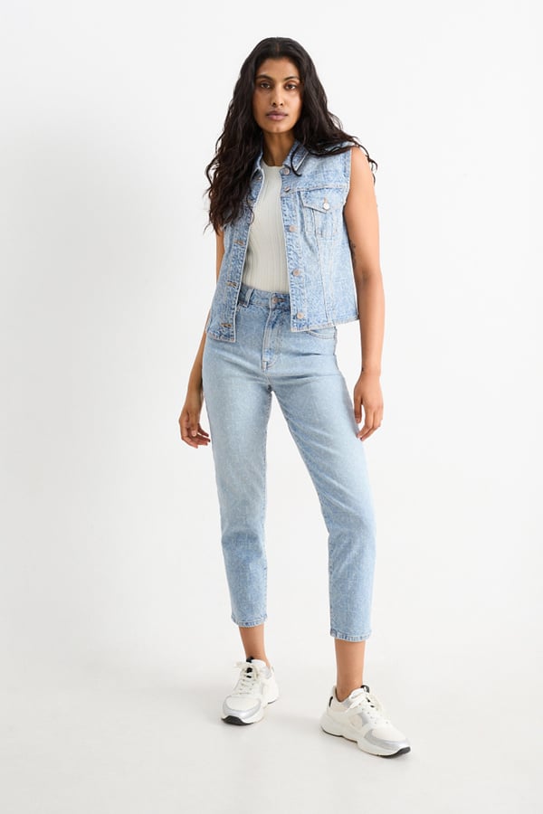 Bild 1 von C&A Mom Jeans-High Waist-gemustert, Blau, Größe: 36