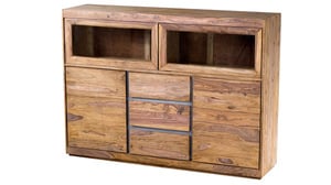 Highboard mit 2 Holztüren Sheesham massiv gebeizt 150 cm - SENSO