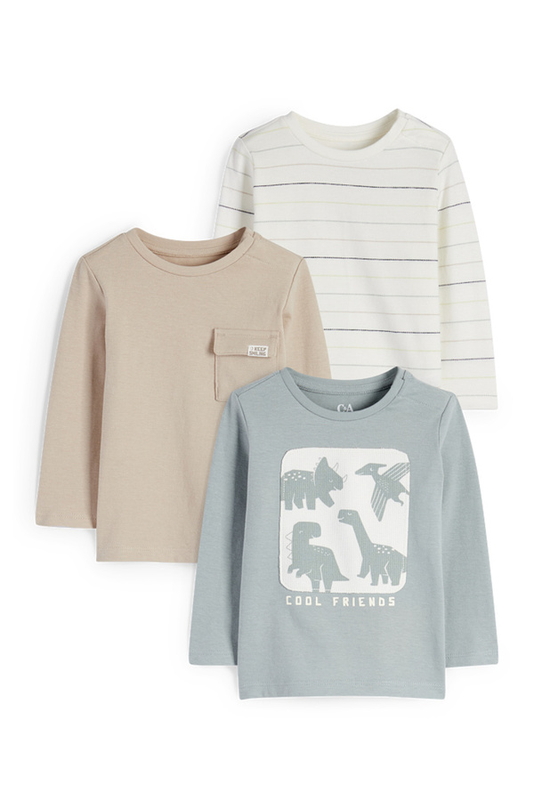 Bild 1 von C&A Multipack 3er-Dino-Baby-Langarmshirt, Beige, Größe: 62